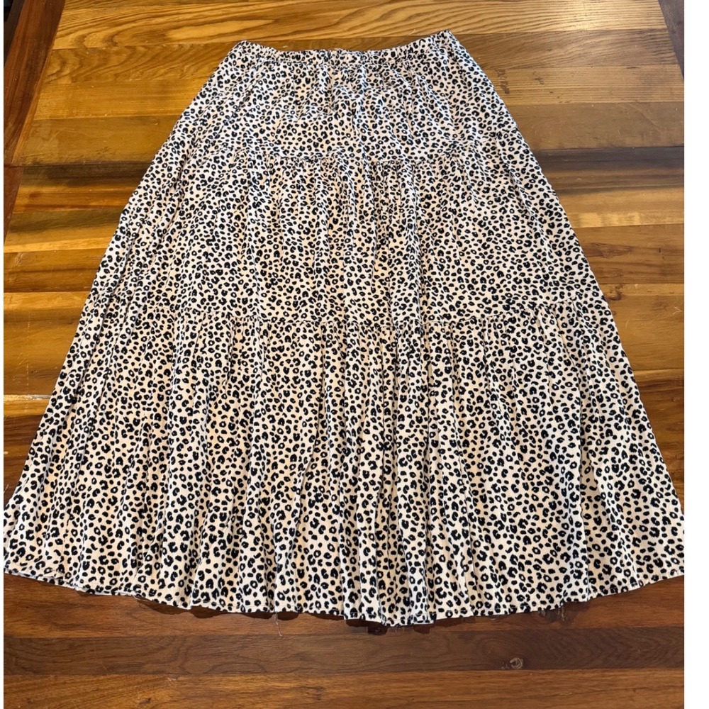 Les Amis Leopard Print Tiered Maxi Skirt Tan Black Animal Large